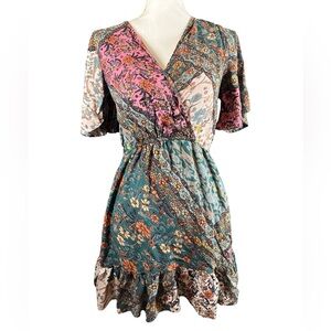 Angie Dress Cottagecore Patchwork Floral Indie Feminine Fairy Faux Wrap Boho